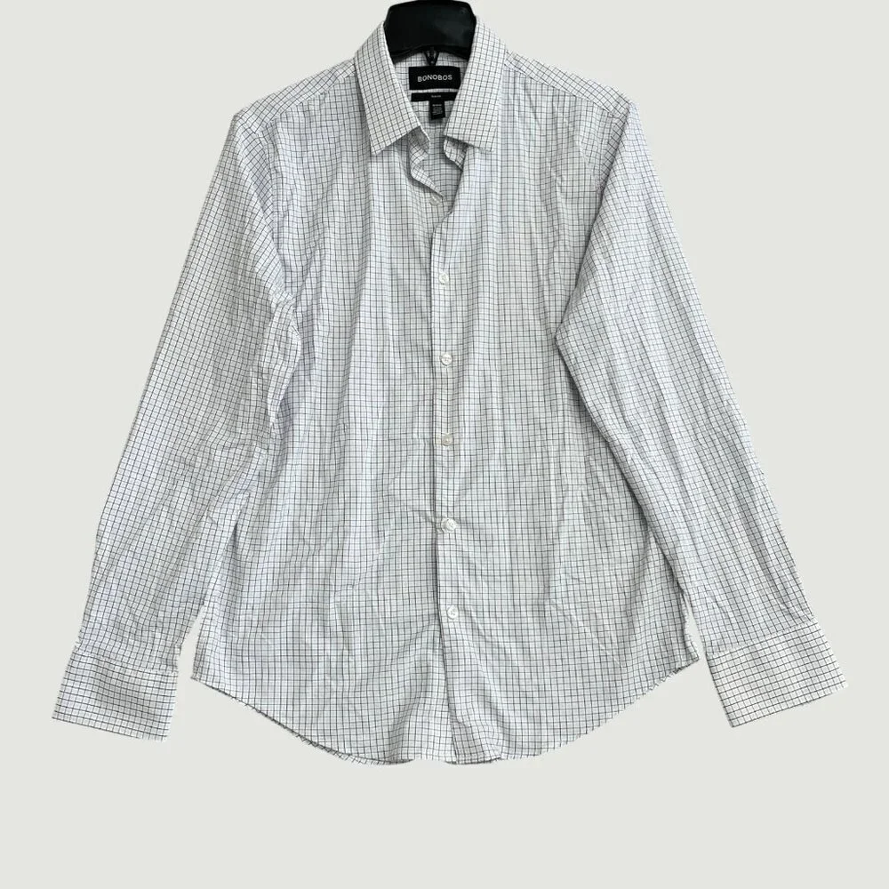 Bonobos Men's M Slim Fit Checkered Long Sleeve Button-Down Tech Shirt G1897